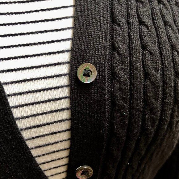RALPH LAUREN LRL Vintage Classic Cardigan Cable Knit Cotton Black Petite PS - Picture 5 of 8